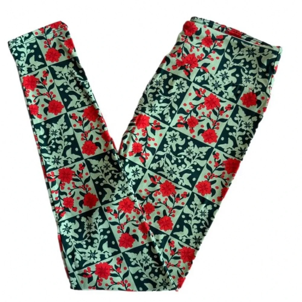 LuLaRoe Womens Leggings Size TC2 Red Floral Holiday‎ Christmas 2025 Plus 18+ NWT